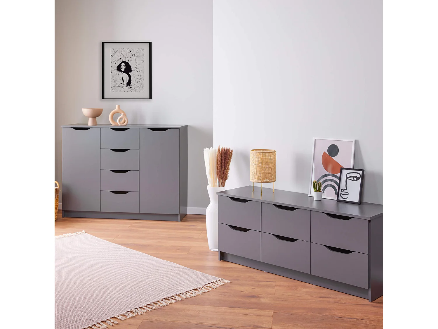 Commode 6 tiroirs en bois gris anthracite - CO12097