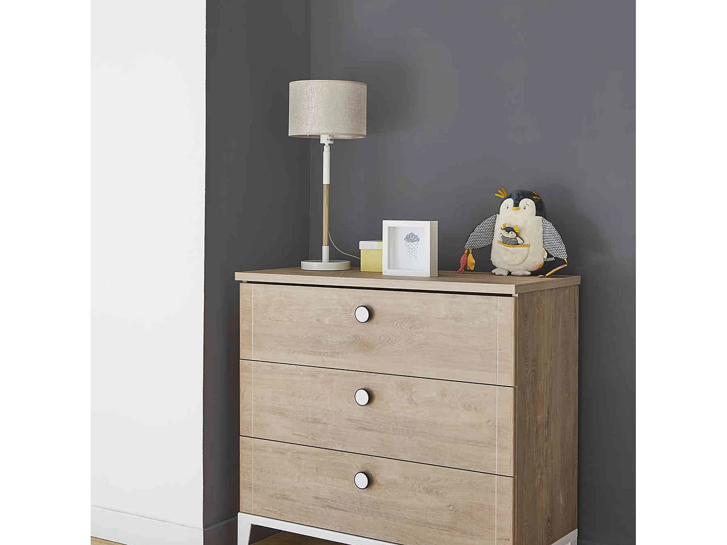 Commode enfant 3 tiroirs en bois imitation chêne blond - CO5043-1