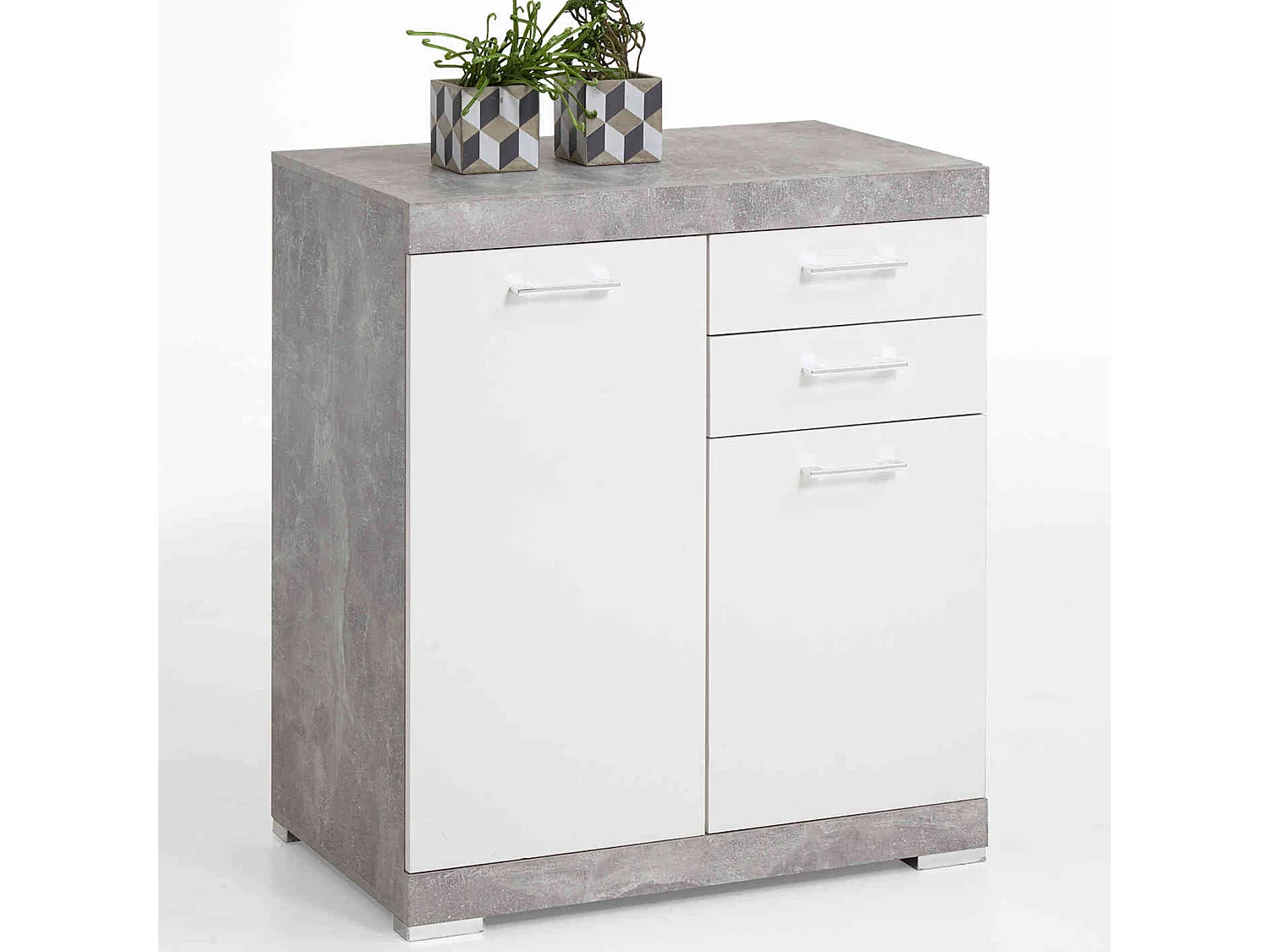 Commode 2 portes 2 tiroirs en bois blanc et gris - CO13003