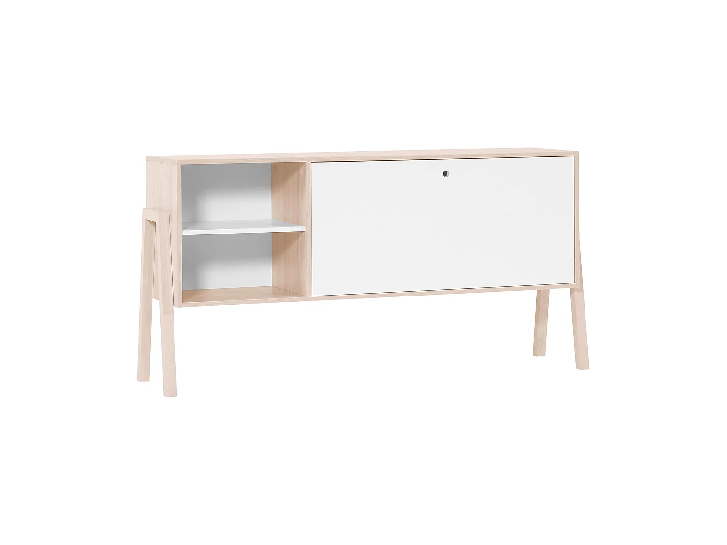 Commode 1 porte 2 niches de rangement en bois imitation chêne clair et blanc - CO17030