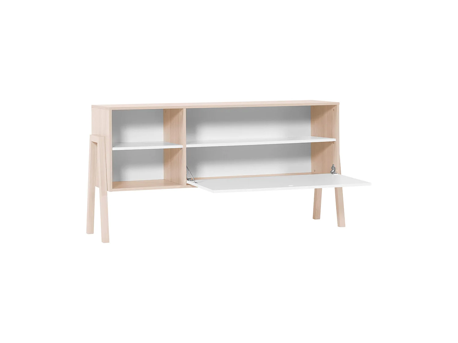 Commode 1 porte 2 niches de rangement en bois imitation chêne clair et blanc - CO17030