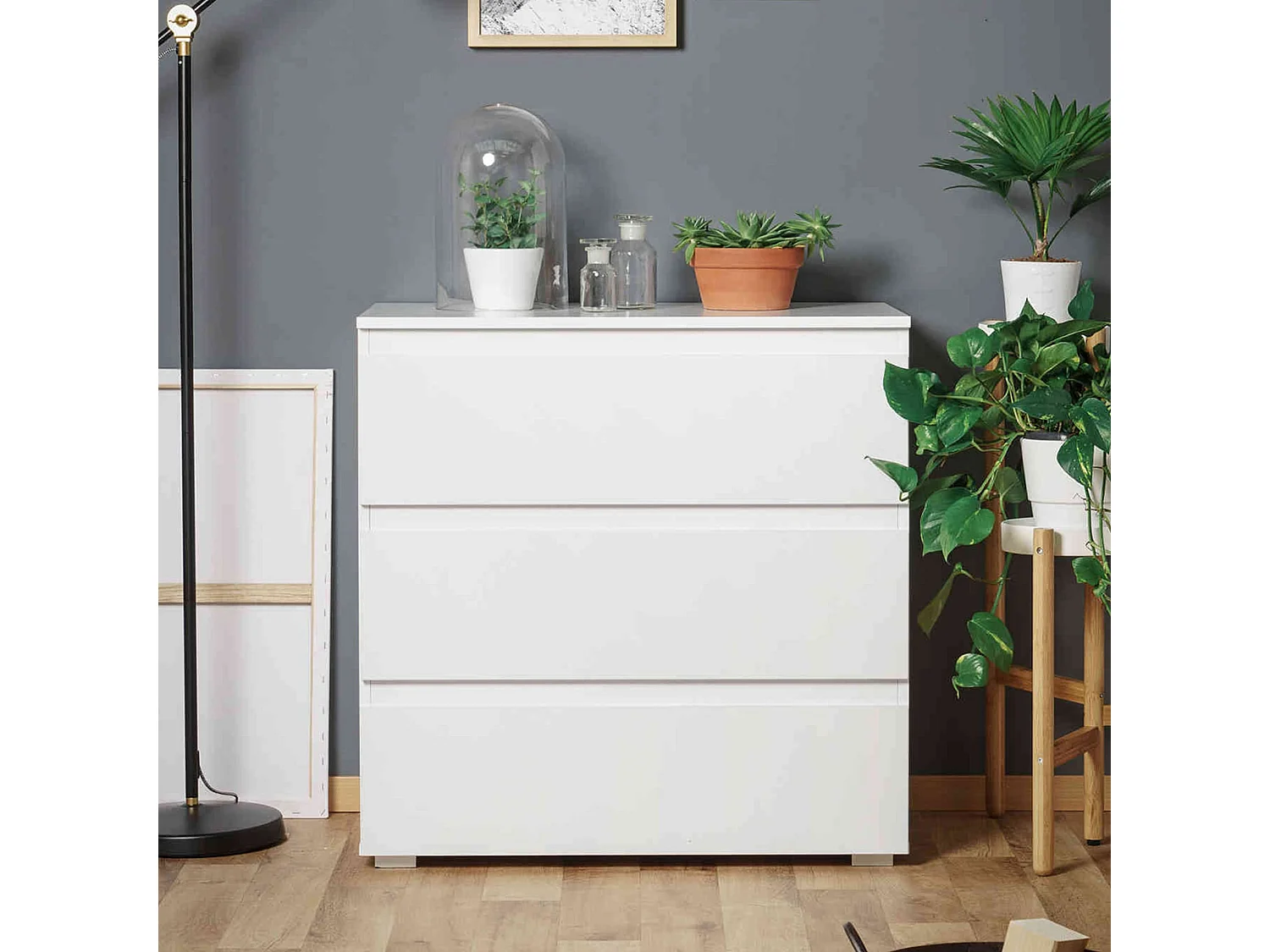 Commode 3 tiroirs en bois blanc - CO7017