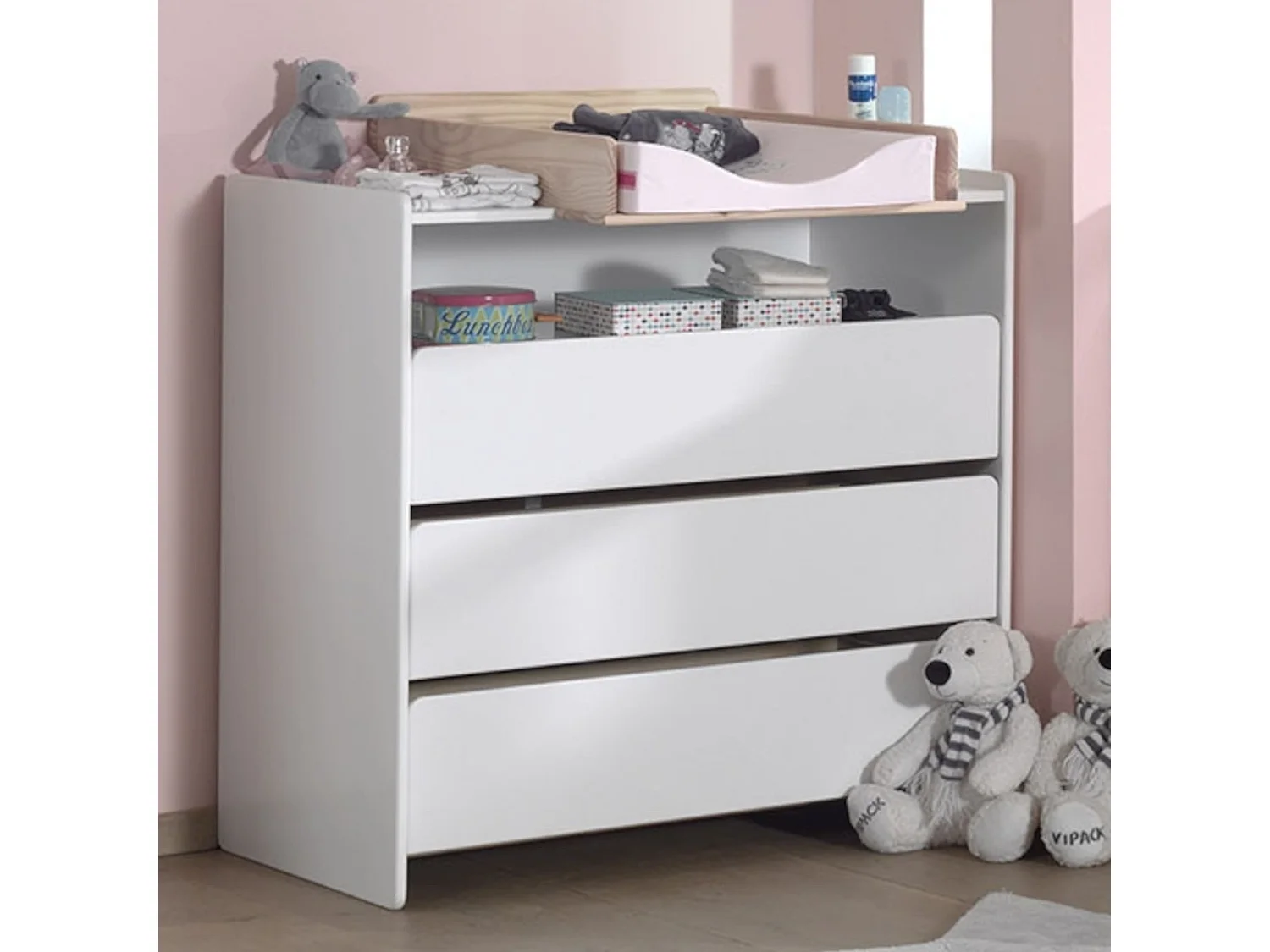 Commode 3 tiroirs bois blanc laqué - Terre de nuit