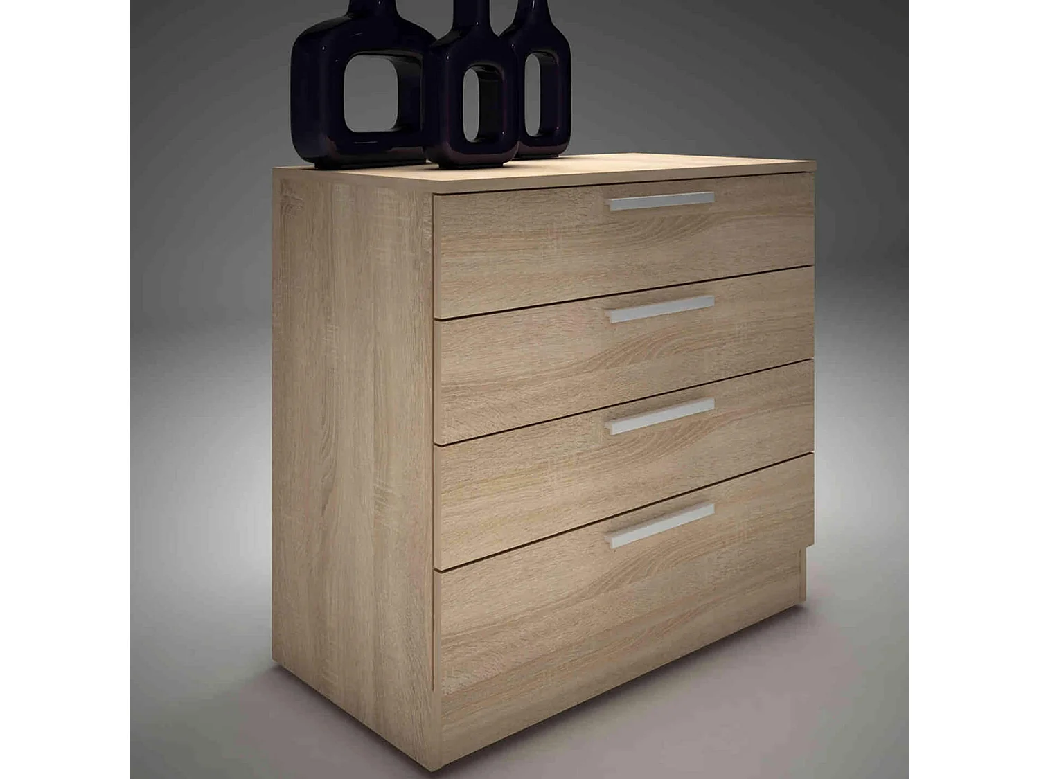 Commode 4 tiroirs en bois imitation chêne - CO9004