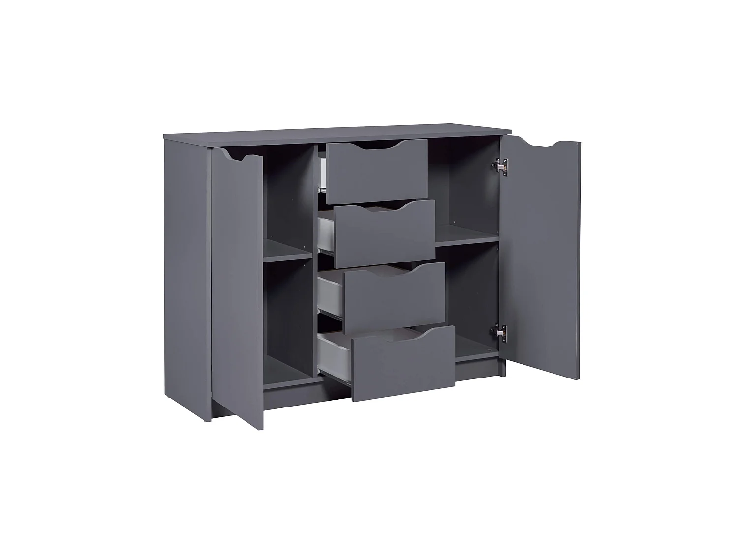 Commode 2 portes et 4 tiroirs en bois gris anthracite - CO12099