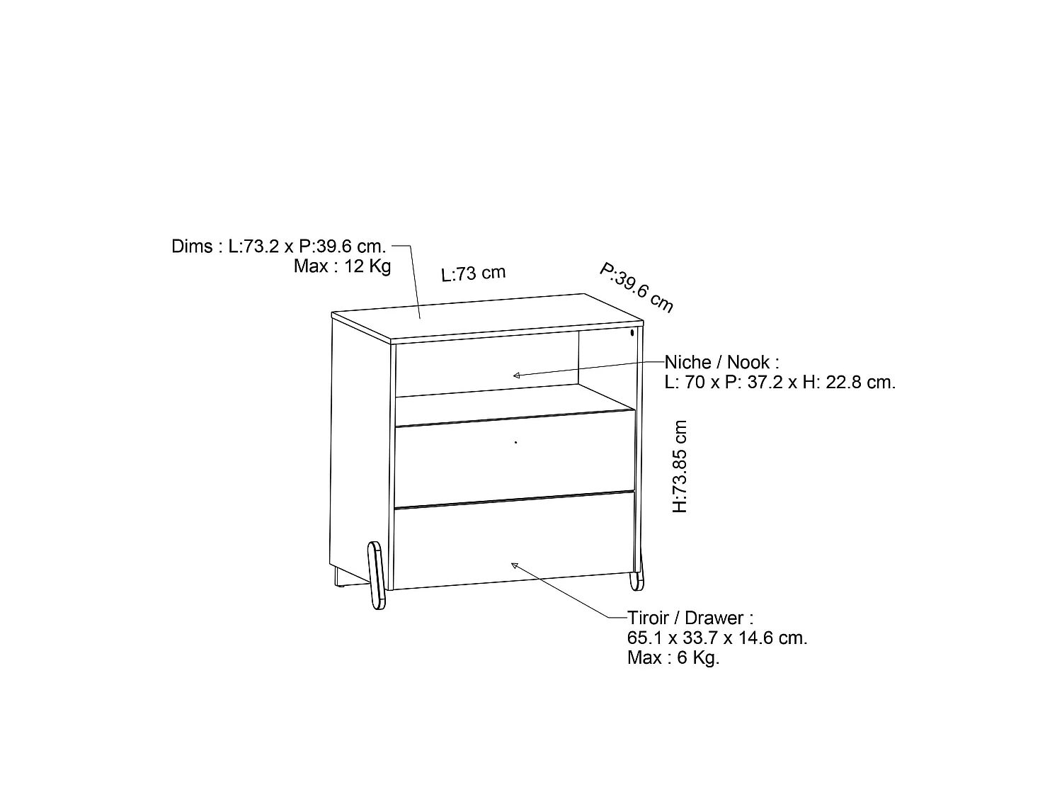 Commode enfant 2 tiroirs 1 niche en bois couleur chêne topanga et vert de gris - CO220