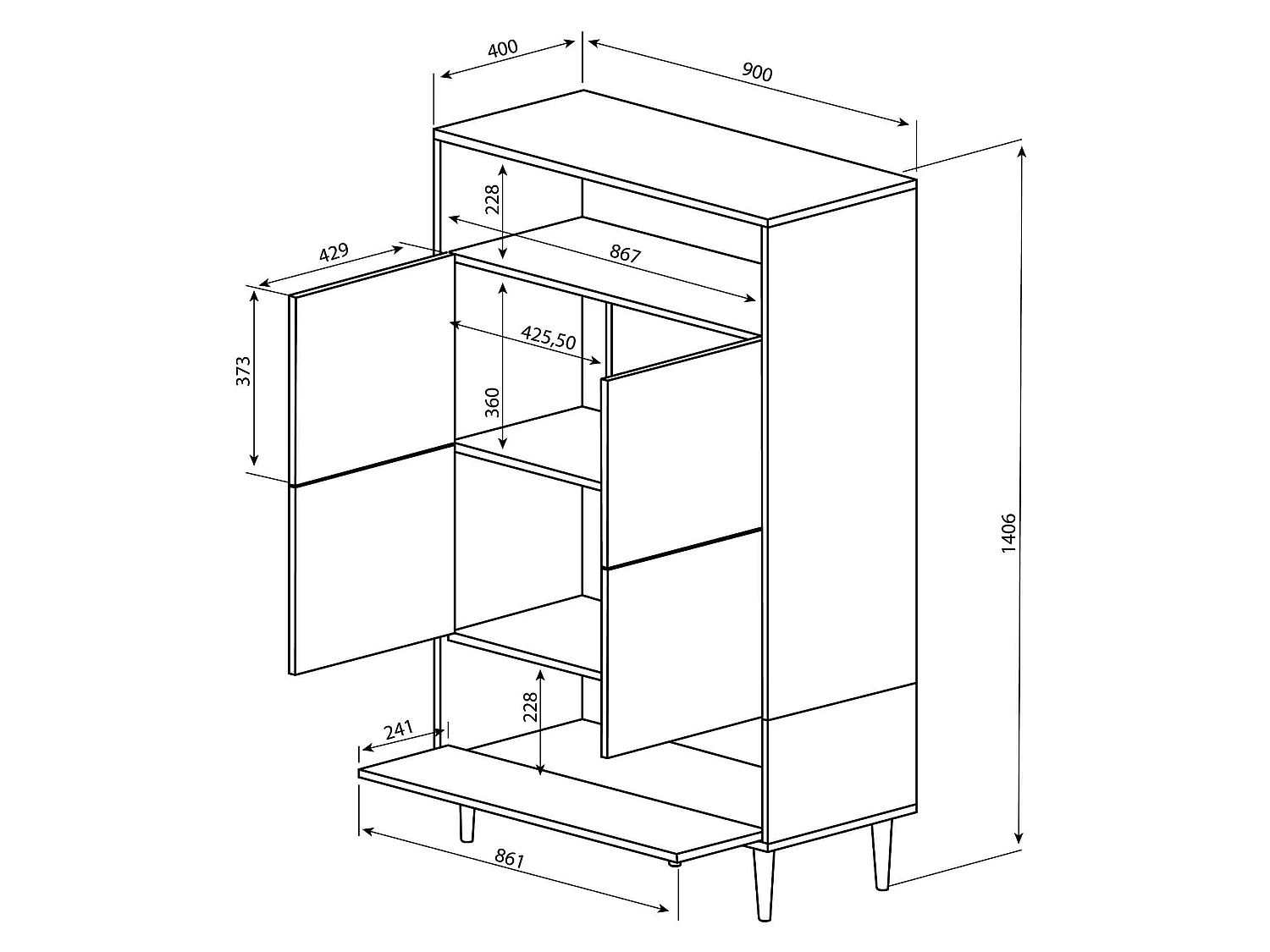 Commode en bois blanc avec placard et niche de rangement - CO6001