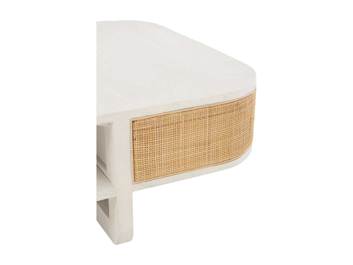 Table Basse en Rotin "Molly" 85cm Blanc & Beige