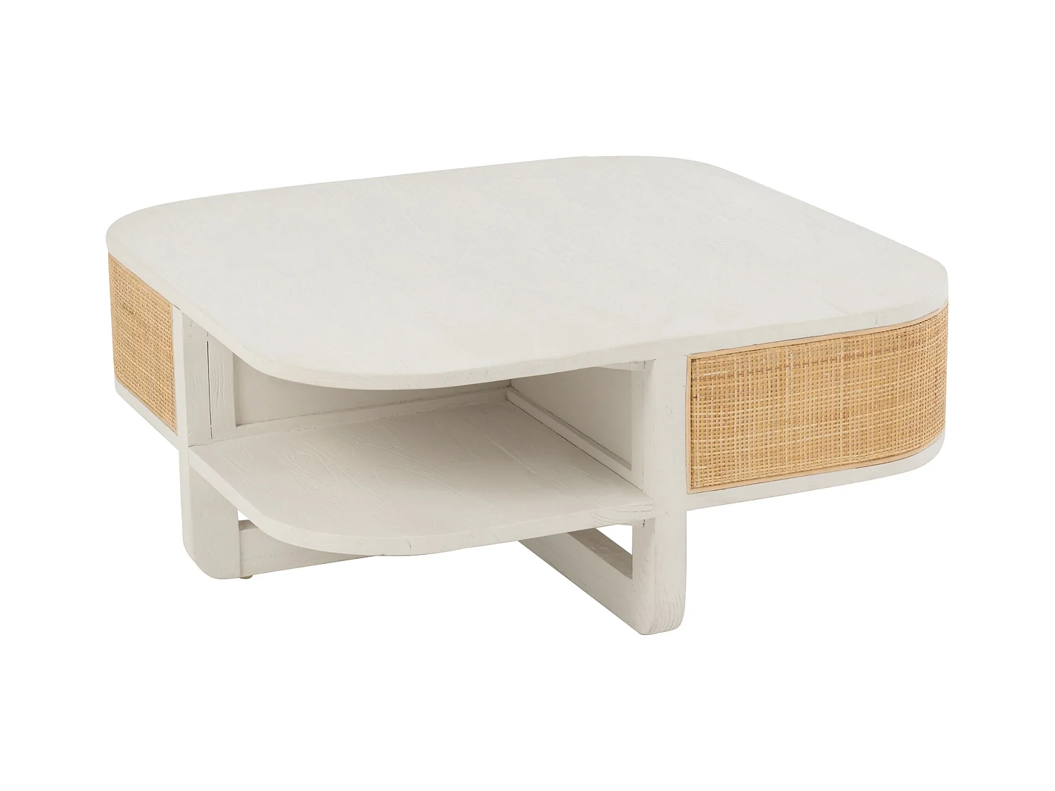 Table Basse en Rotin "Molly" 85cm Blanc & Beige