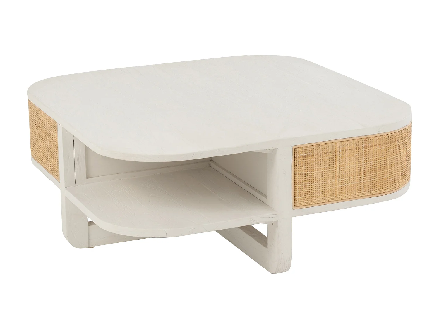 Table Basse en Rotin "Molly" 85cm Blanc & Beige