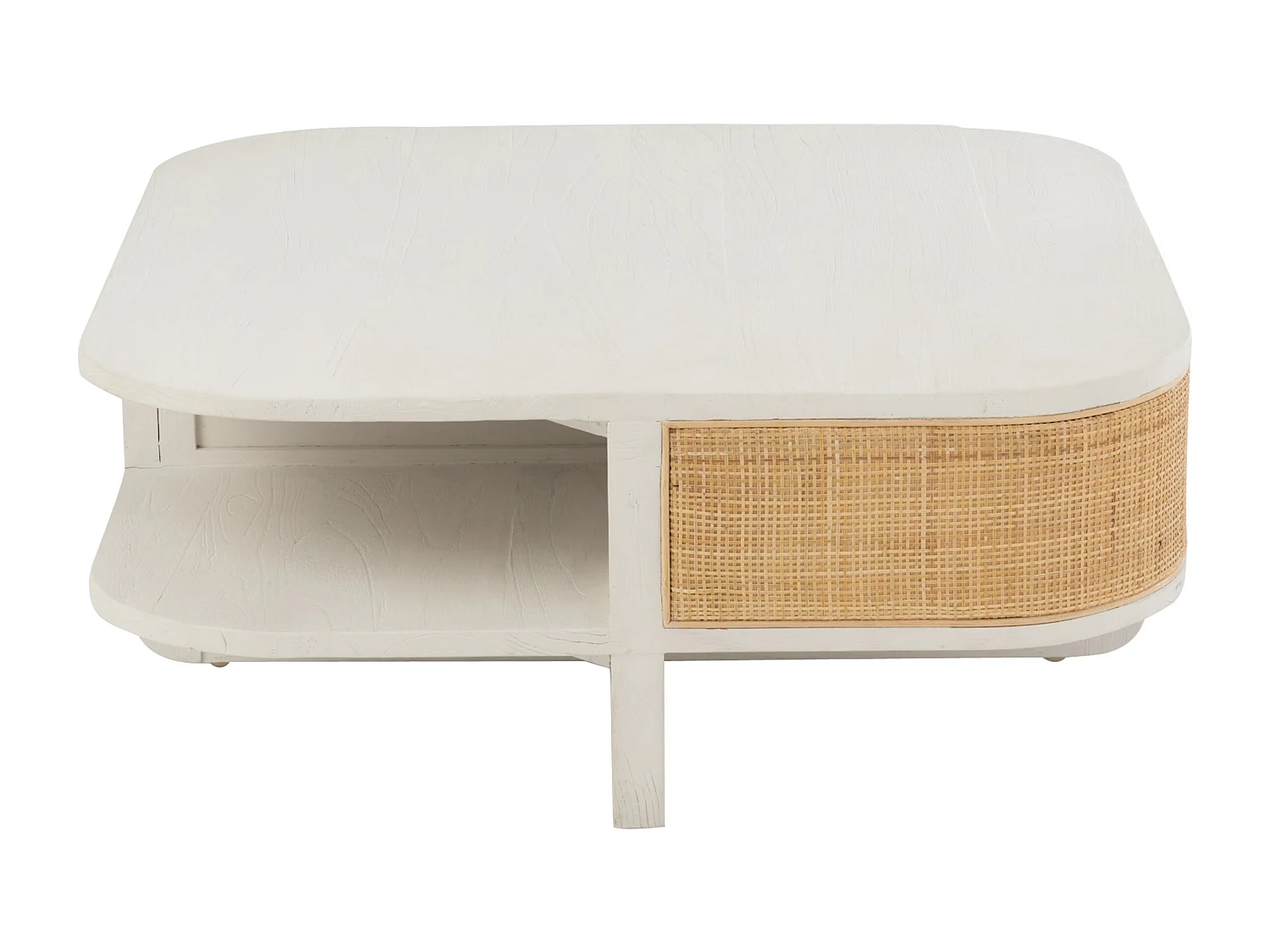 Table Basse en Rotin "Molly" 85cm Blanc & Beige