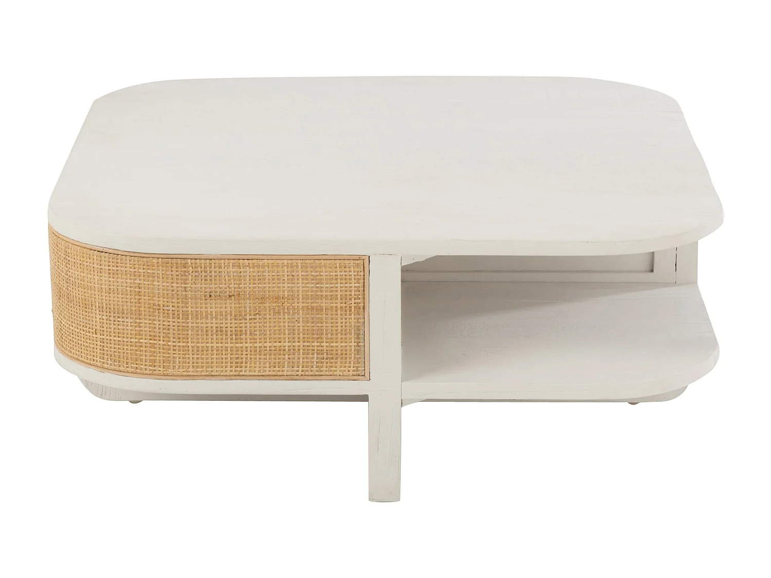 Table Basse en Rotin "Molly" 85cm Blanc & Beige