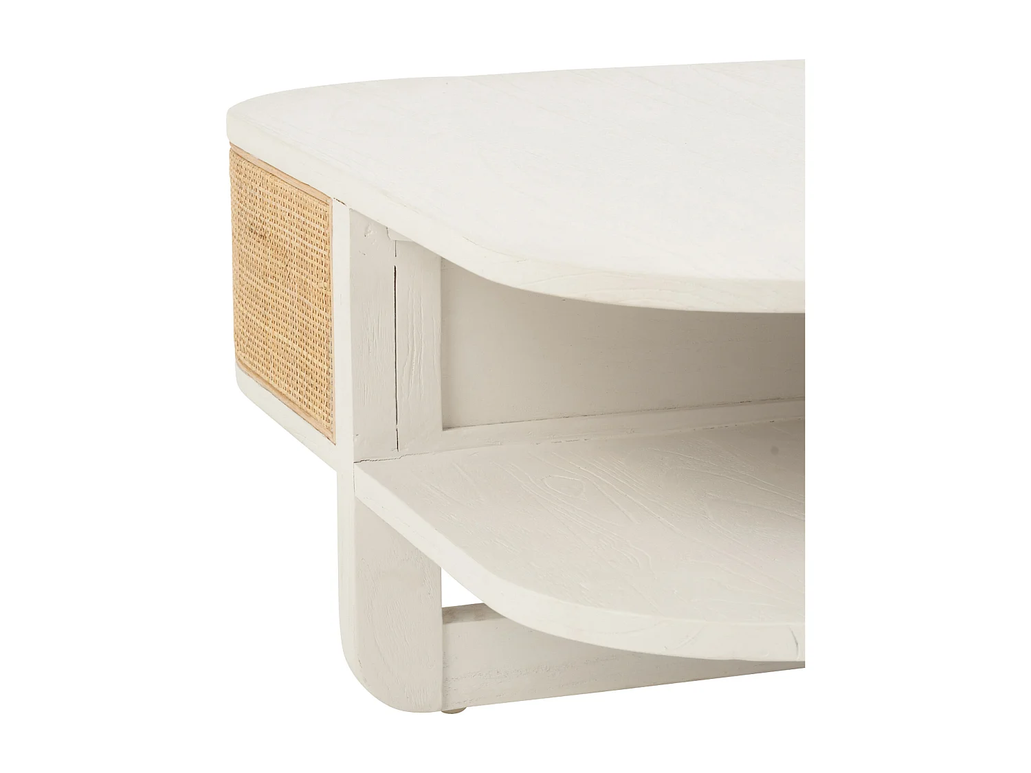 Table Basse en Rotin "Molly" 85cm Blanc & Beige