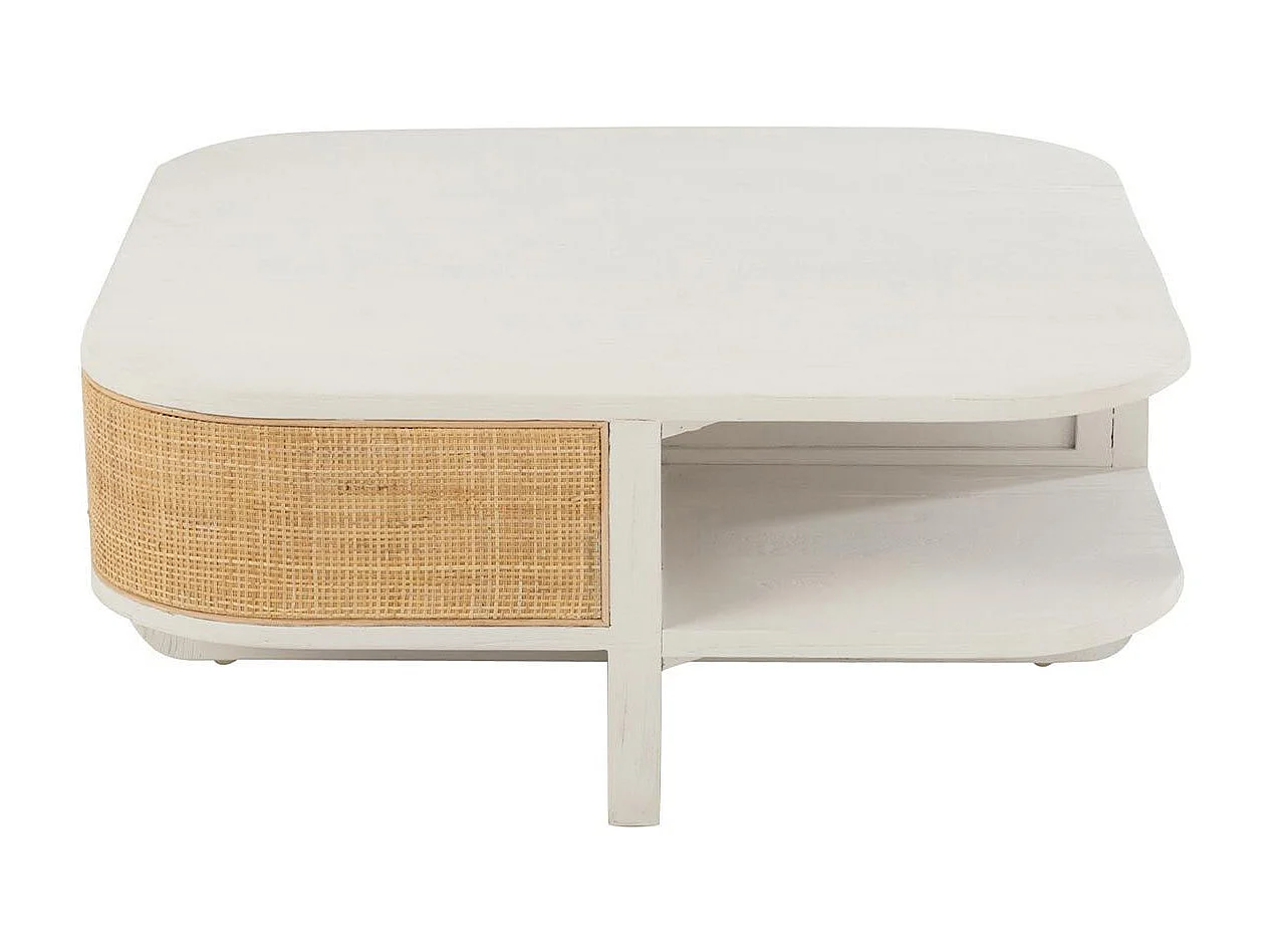 Table Basse en Rotin "Molly" 85cm Blanc & Beige