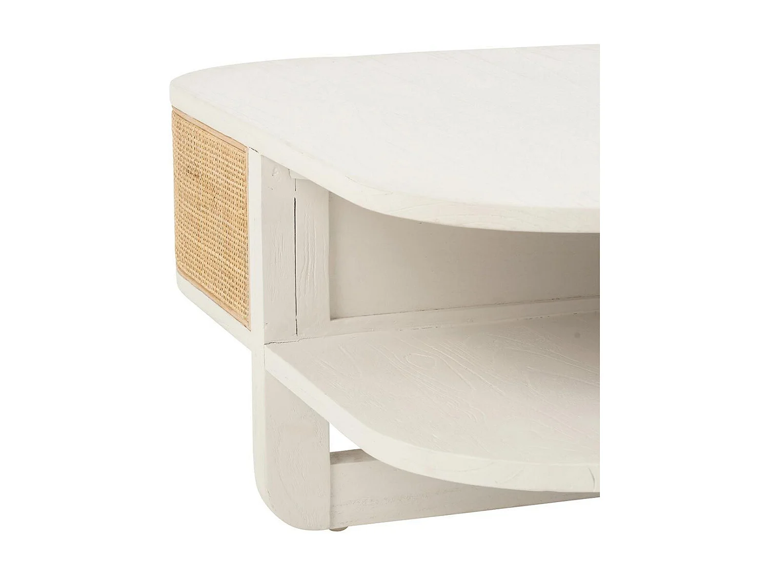 Table Basse en Rotin "Molly" 85cm Blanc & Beige