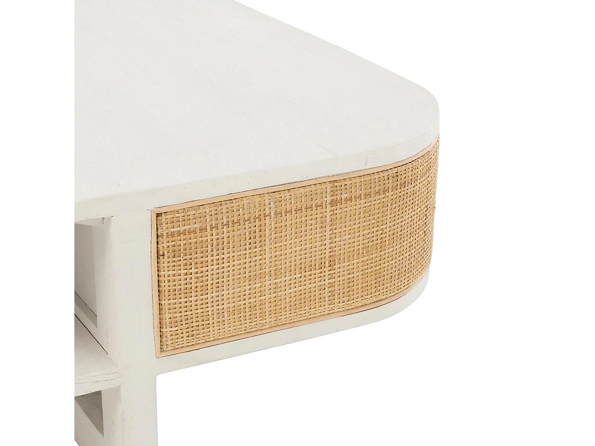 Table Basse en Rotin "Molly" 85cm Blanc & Beige