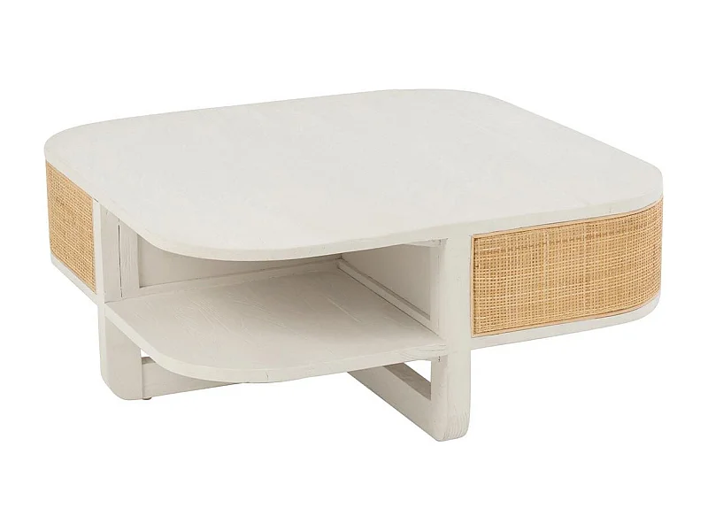 Table Basse en Rotin "Molly" 85cm Blanc & Beige