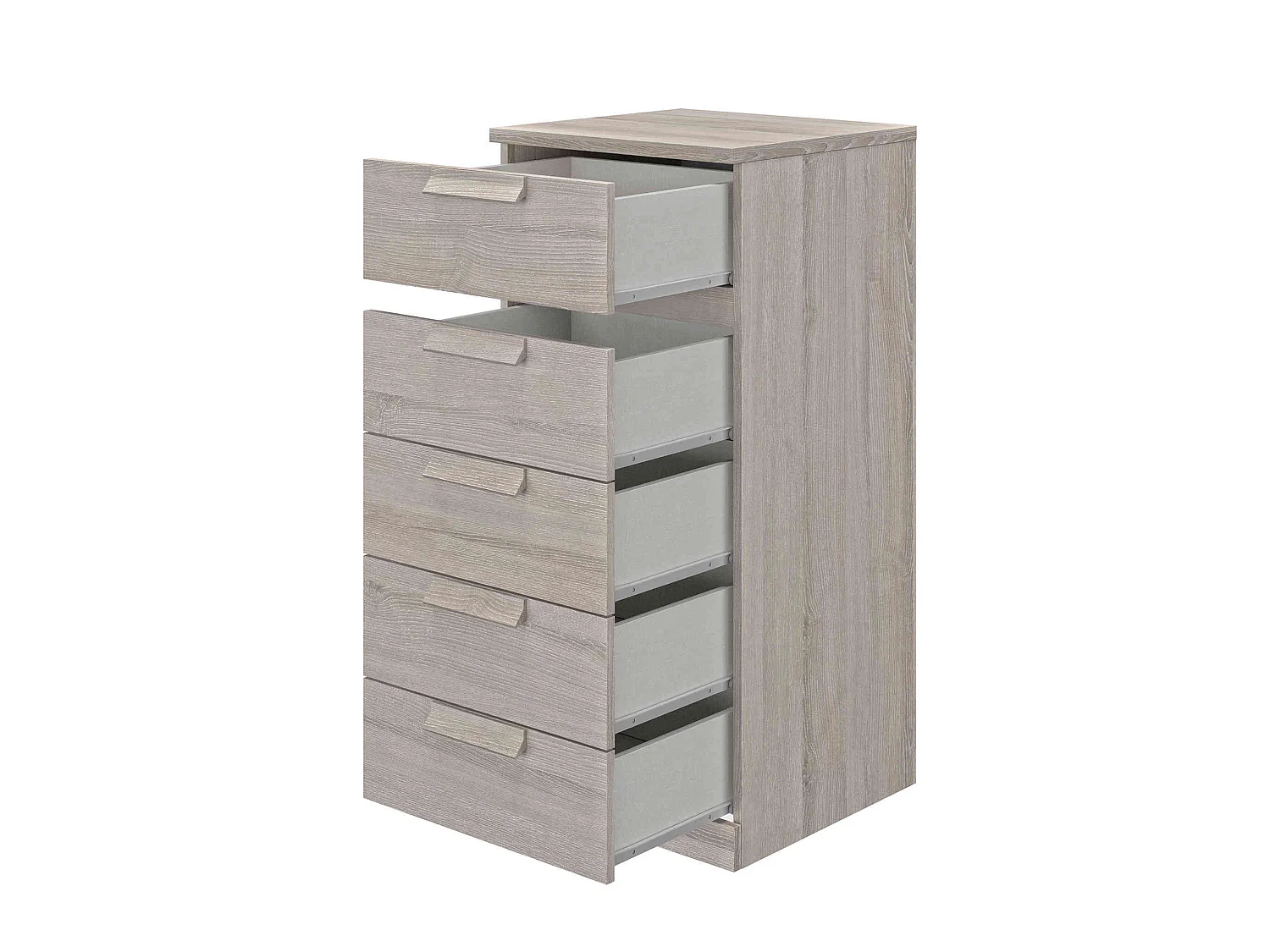 Chiffonnier 5 tiroirs en bois imitation gris clair - CF5029