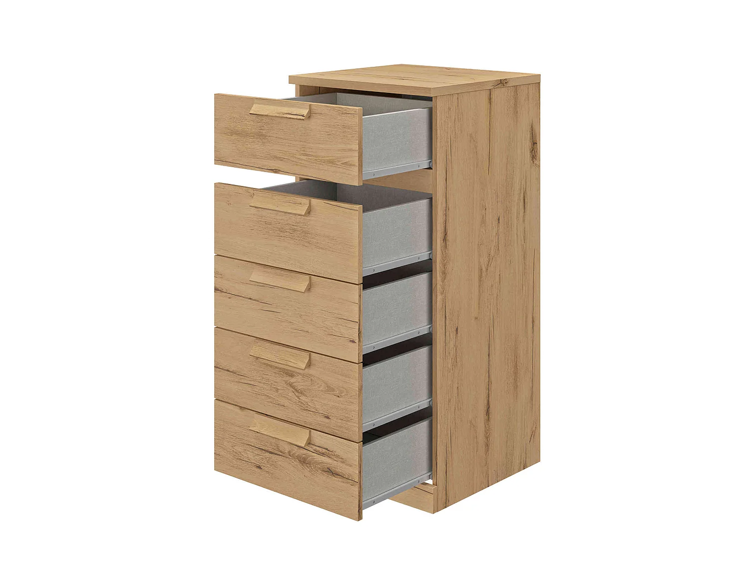 Chiffonnier 5 tiroirs en bois imitation chêne clair - CF5029