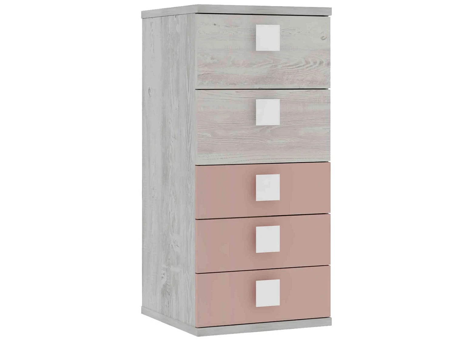 Chiffonnier 5 tiroirs en bois gris clair et rose - CF9071