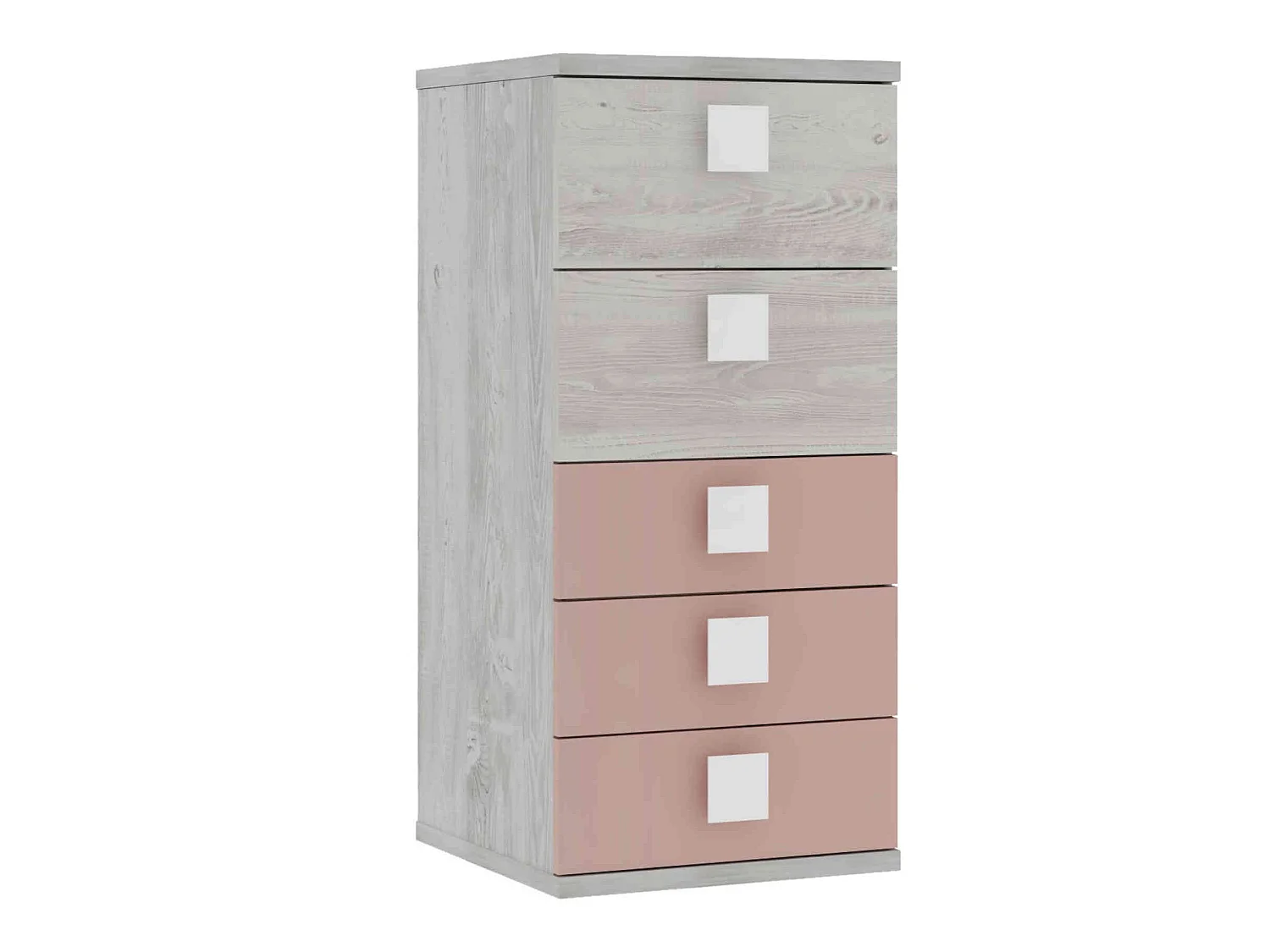 Chiffonnier 5 tiroirs en bois gris clair et rose - CF9071