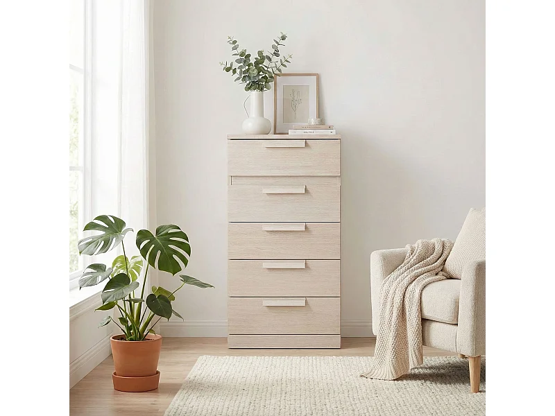 Chiffonnier 5 tiroirs imitation bois clair - CF5029