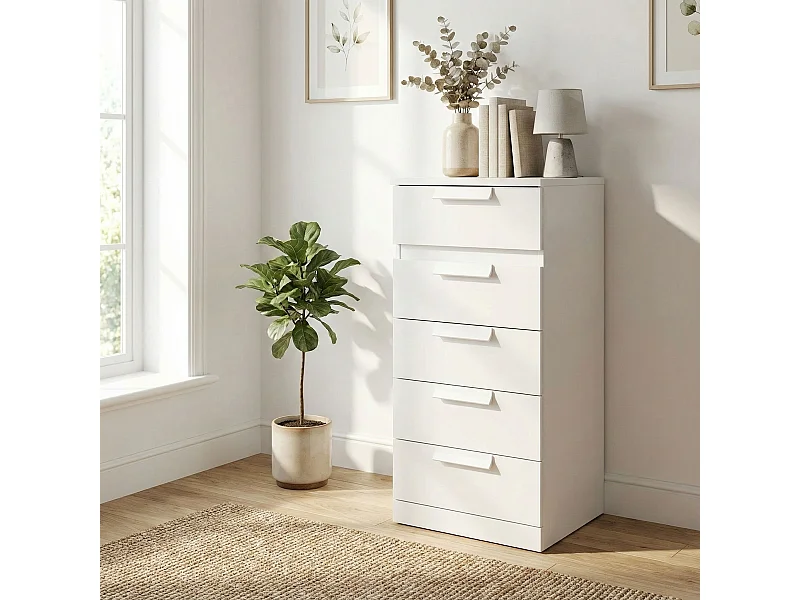 Chiffonnier 5 tiroirs en bois blanc - CF5029