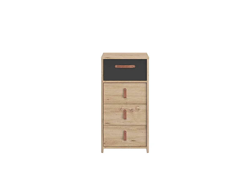 Chiffonnier enfant 4 tiroirs en bois imitation chêne clair et noir - CF5051