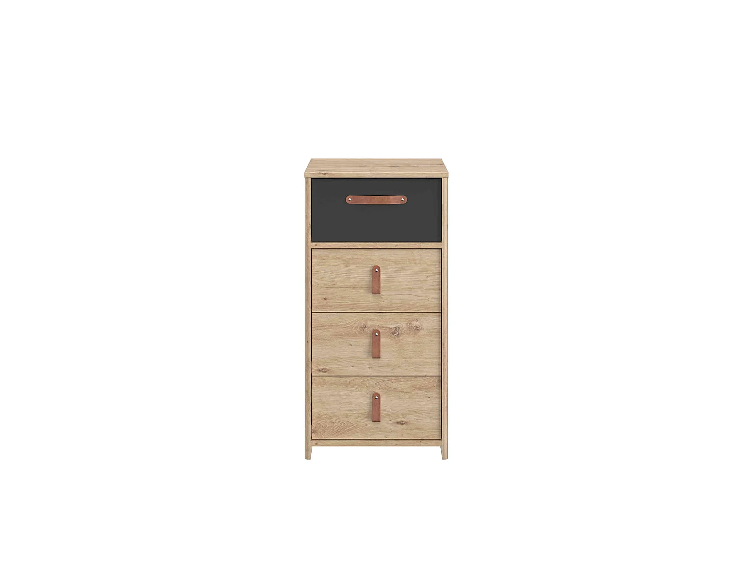 Chiffonnier enfant 4 tiroirs en bois imitation chêne clair et noir - CF5051