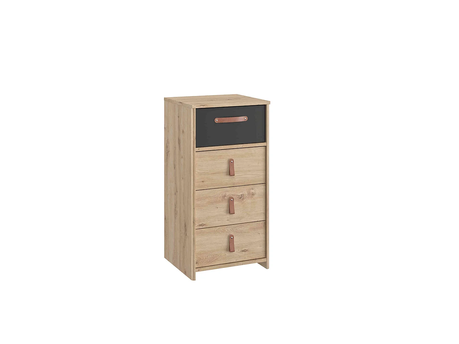 Chiffonnier enfant 4 tiroirs en bois imitation chêne clair et noir - CF5051