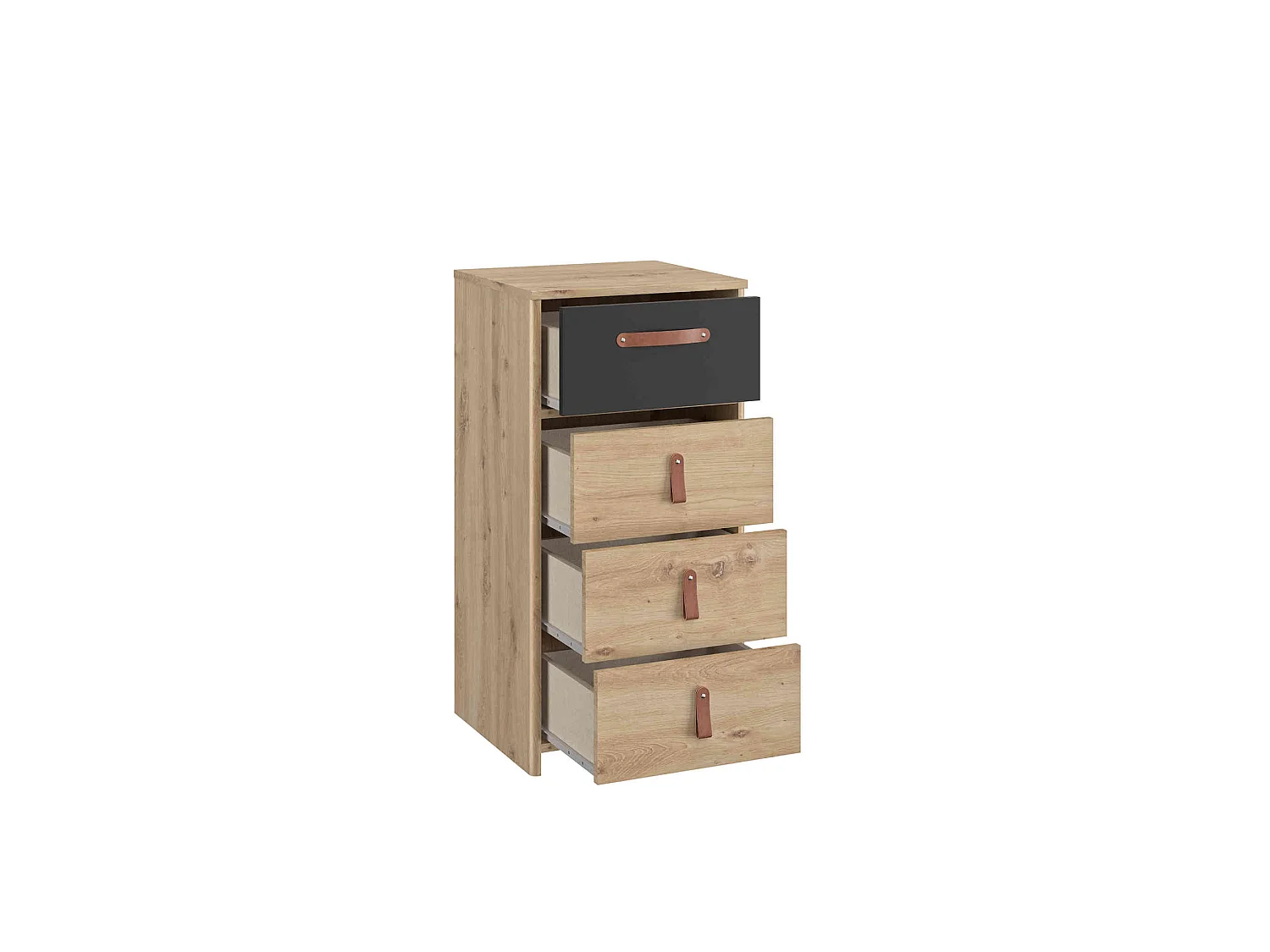 Chiffonnier enfant 4 tiroirs en bois imitation chêne clair et noir - CF5051