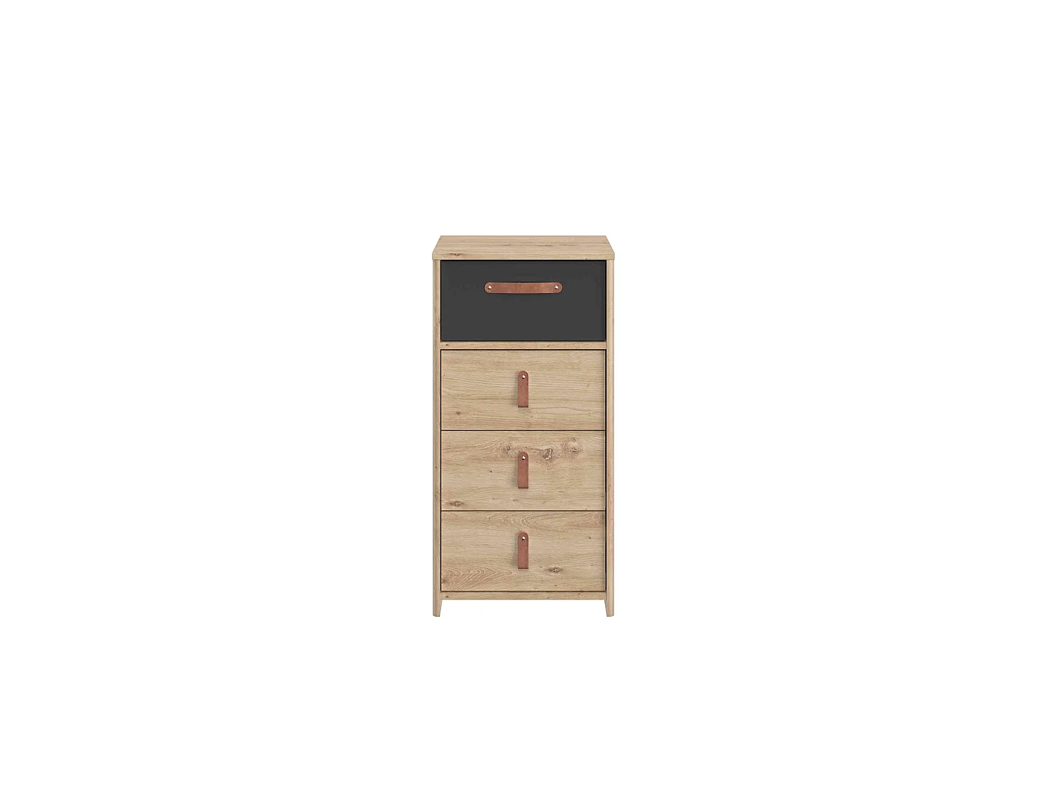 Chiffonnier enfant 4 tiroirs en bois imitation chêne clair et noir - CF5051