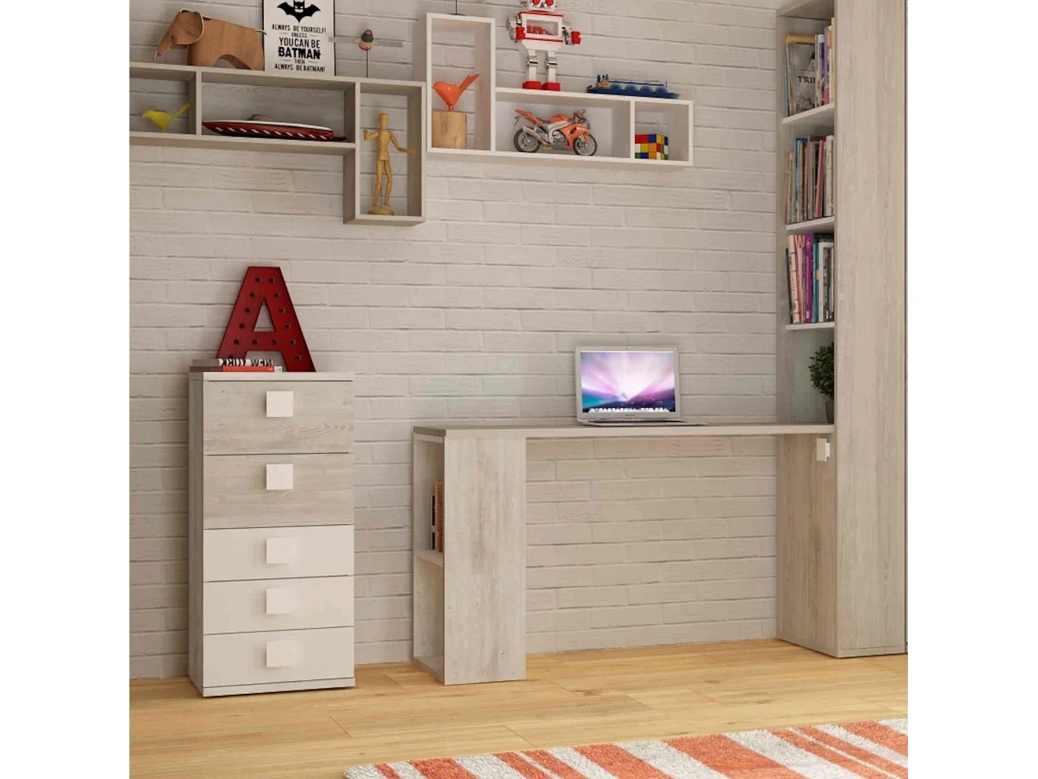 Chiffonnier 5 tiroirs en bois gris clair et blanc - CF9071