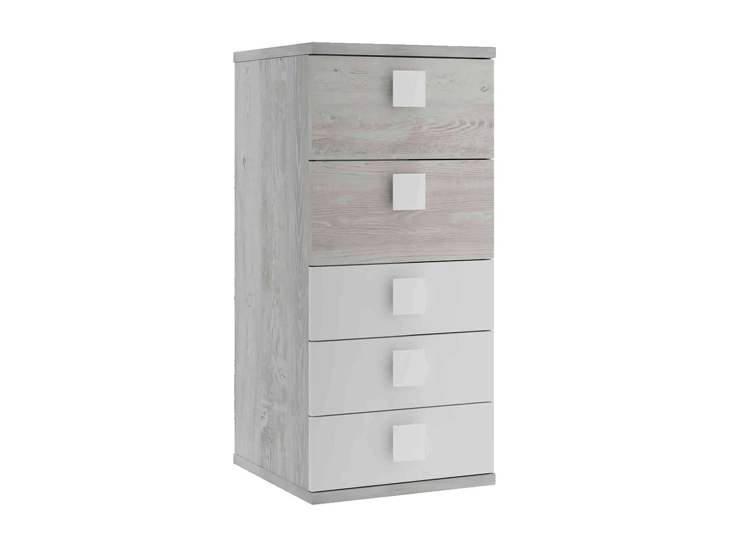 Chiffonnier 5 tiroirs en bois gris clair et blanc - CF9071