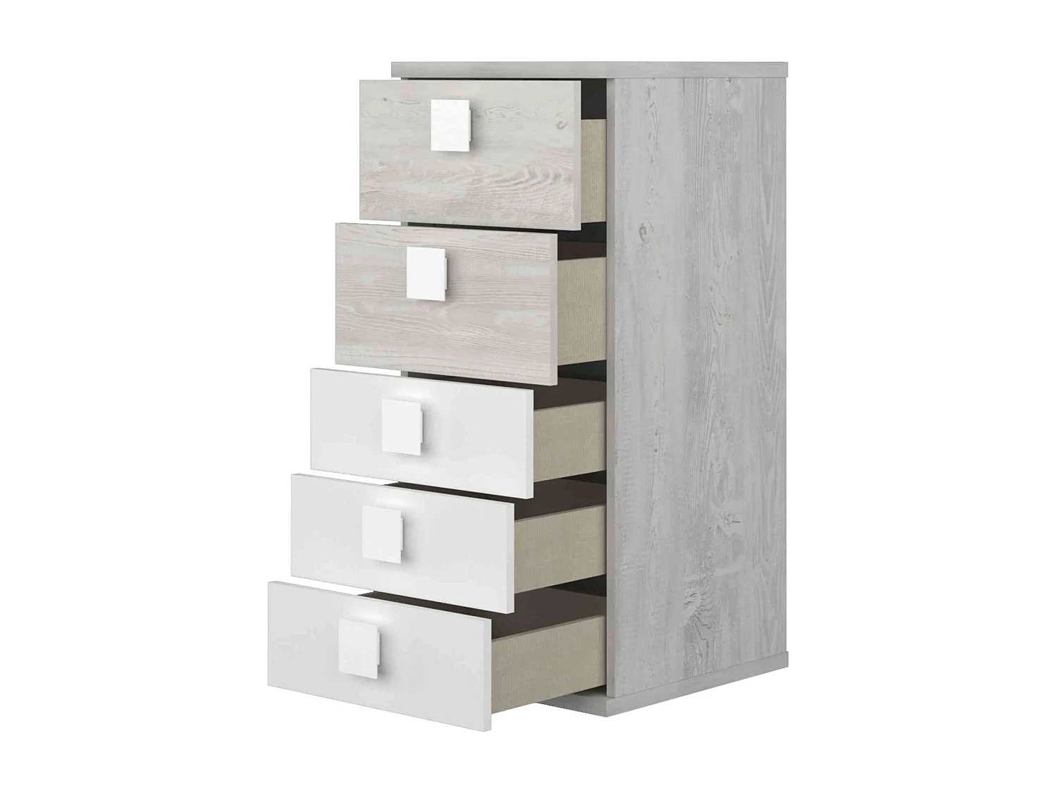 Chiffonnier 5 tiroirs en bois gris clair et blanc - CF9071
