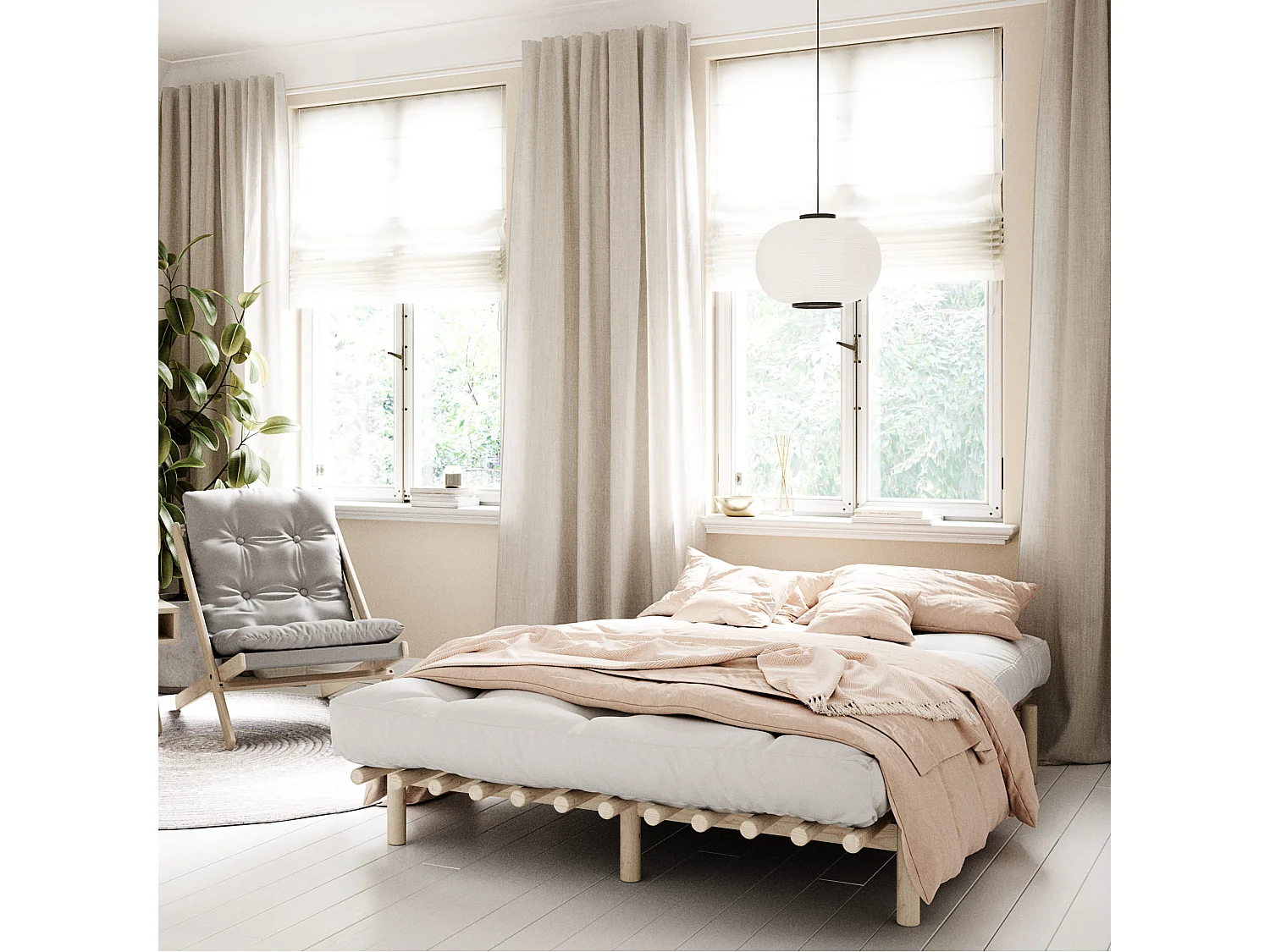 Lit futon à lattes PACE en pin massif naturel 180x200