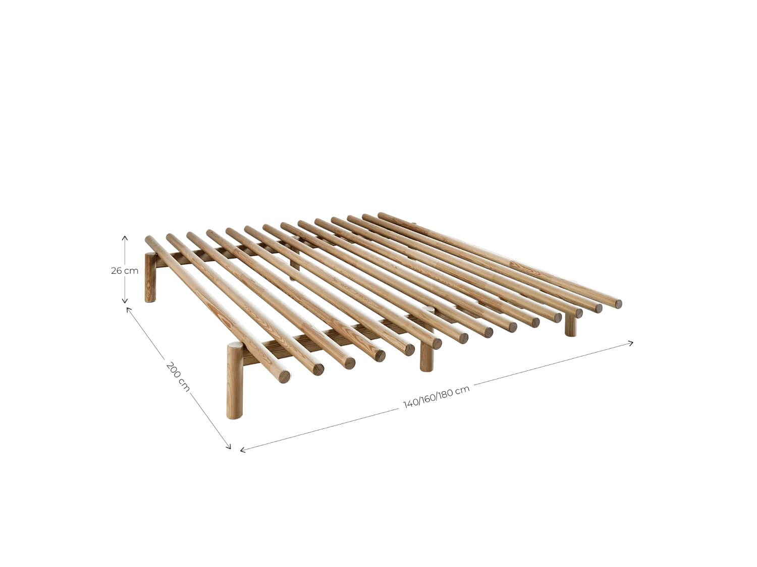 Lit futon à lattes PACE en pin massif naturel 180x200