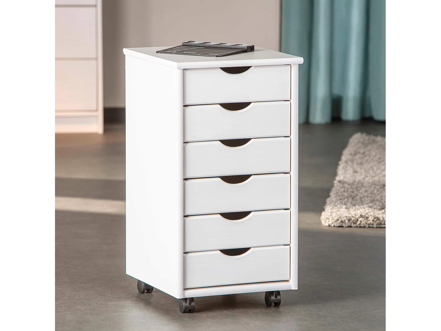 Caisson 6 tiroirs pin massif vernis blanc