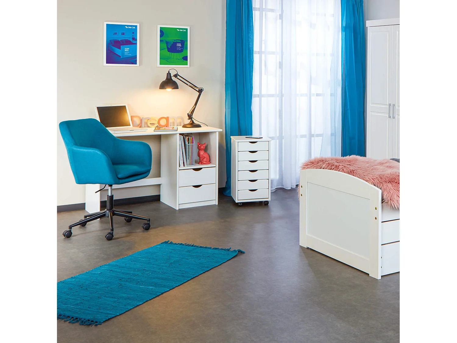 Caisson 6 tiroirs pin massif vernis blanc