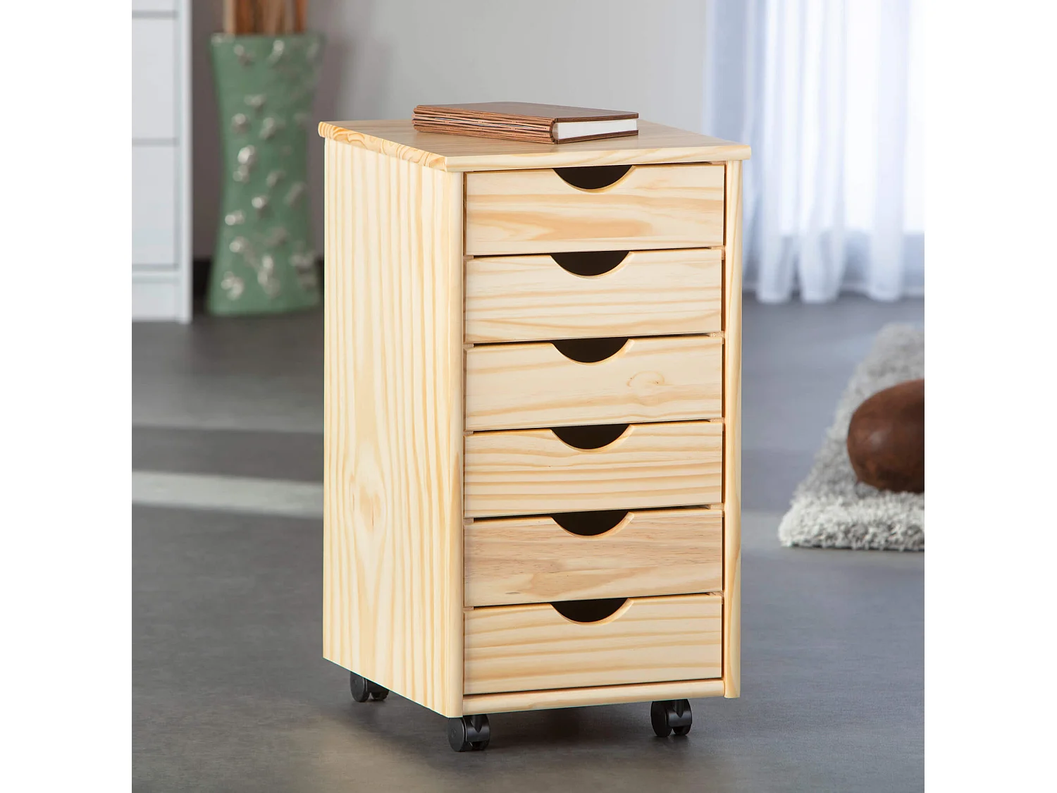 Caisson 6 tiroirs pin massif vernis naturel