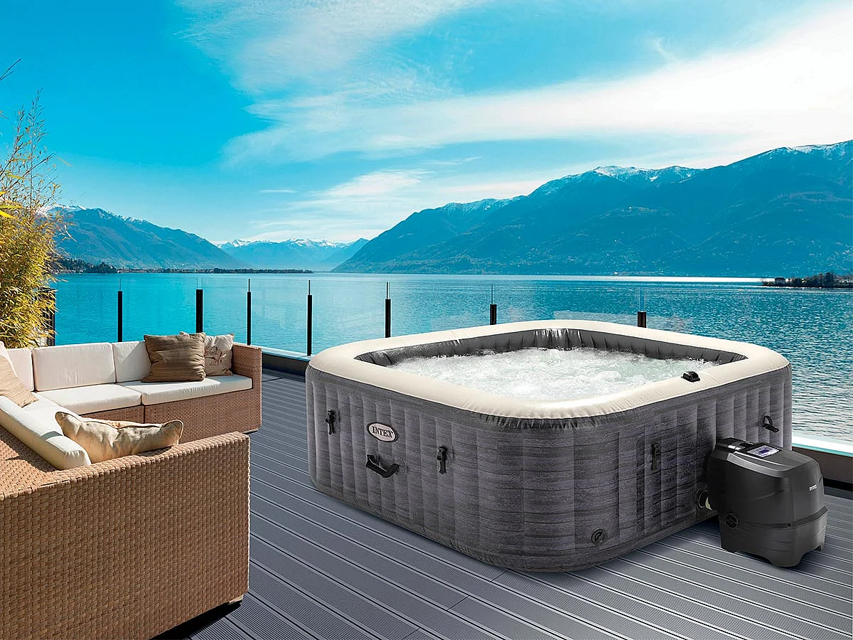 Kit spa gonflable Intex PureSpa Ardoise carré Bulles 6 places + 6 filtres + Kit d'entretien