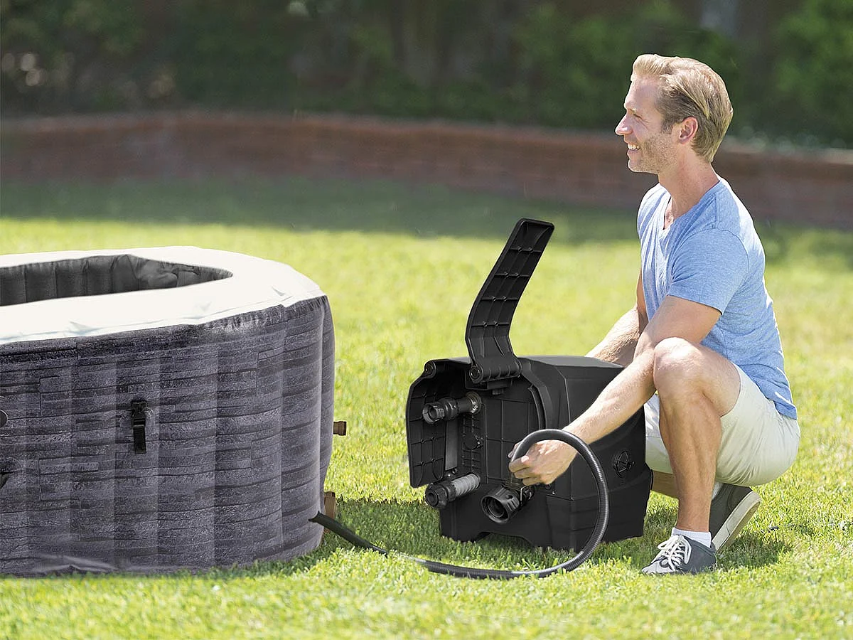 Kit spa gonflable Intex PureSpa Ardoise carré Bulles 6 places + 6 filtres + Kit d'entretien