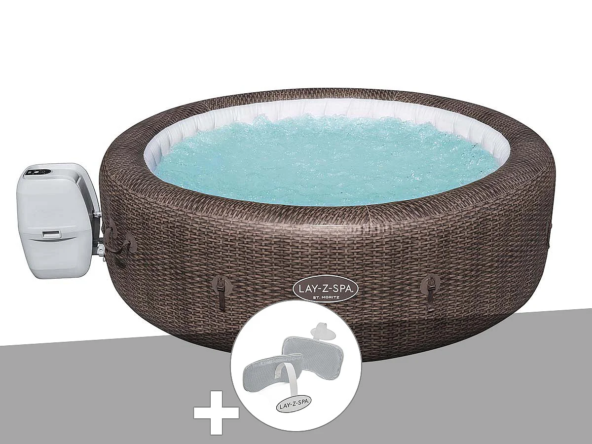 Kit spa gonflable Bestway Lay-Z-Spa St Moritz rond Airjet 5/7 places + 2 appuie-têtes