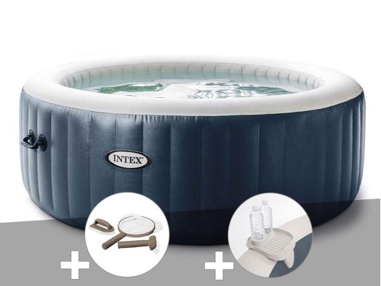 vente unique Kit spa gonflable Intex PureSpa Blue Navy rond Bulles 6 places + Kit d'entretien + Porte-verre