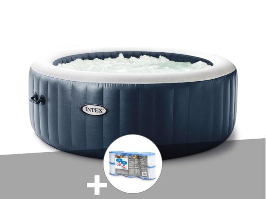 vente unique Kit spa gonflable Intex PureSpa Blue Navy rond Bulles 4 places + 6 filtres