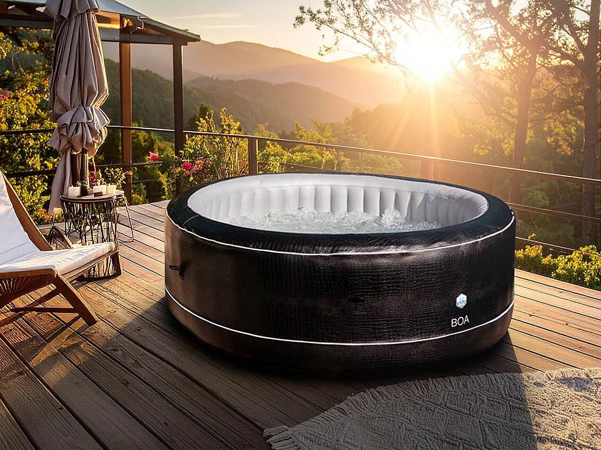 Pack Spa gonfiabile Netspa Familial rond Boa 5/6 Posti 195x70cm - Tripla funzione Riscaldamento, Filtrazione, Massaggio - Vol. 650L