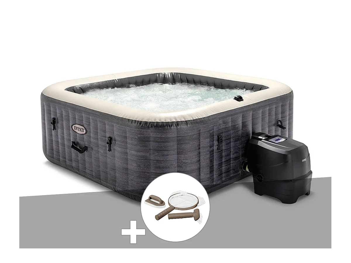 Kit spa gonflable Intex PureSpa Ardoise carré Bulles 6 places + Kit d'entretien