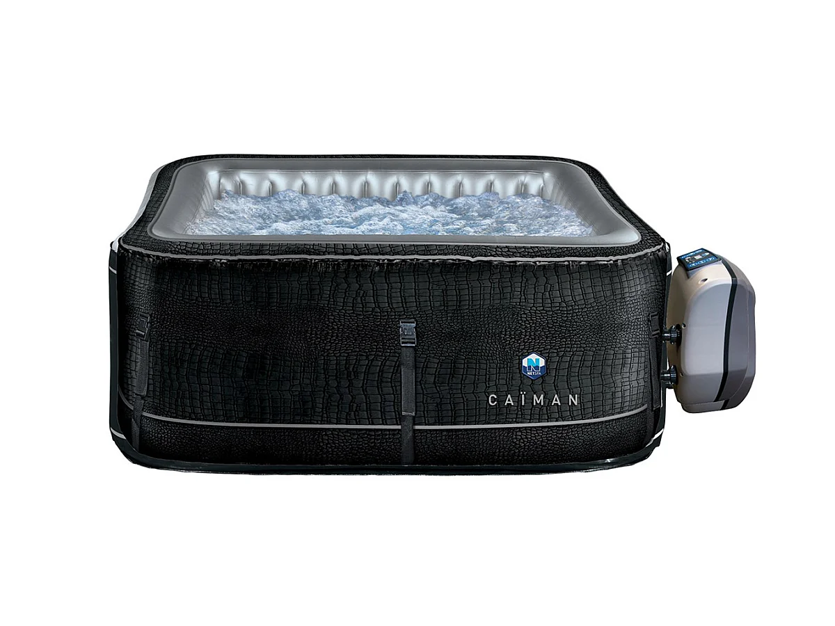 Pack Spa gonflable Netspa carré Caiman 4 Places 168x168x70cm Similicuir 3 fonctions Chauffage, Filtration, Massage Vol 700L