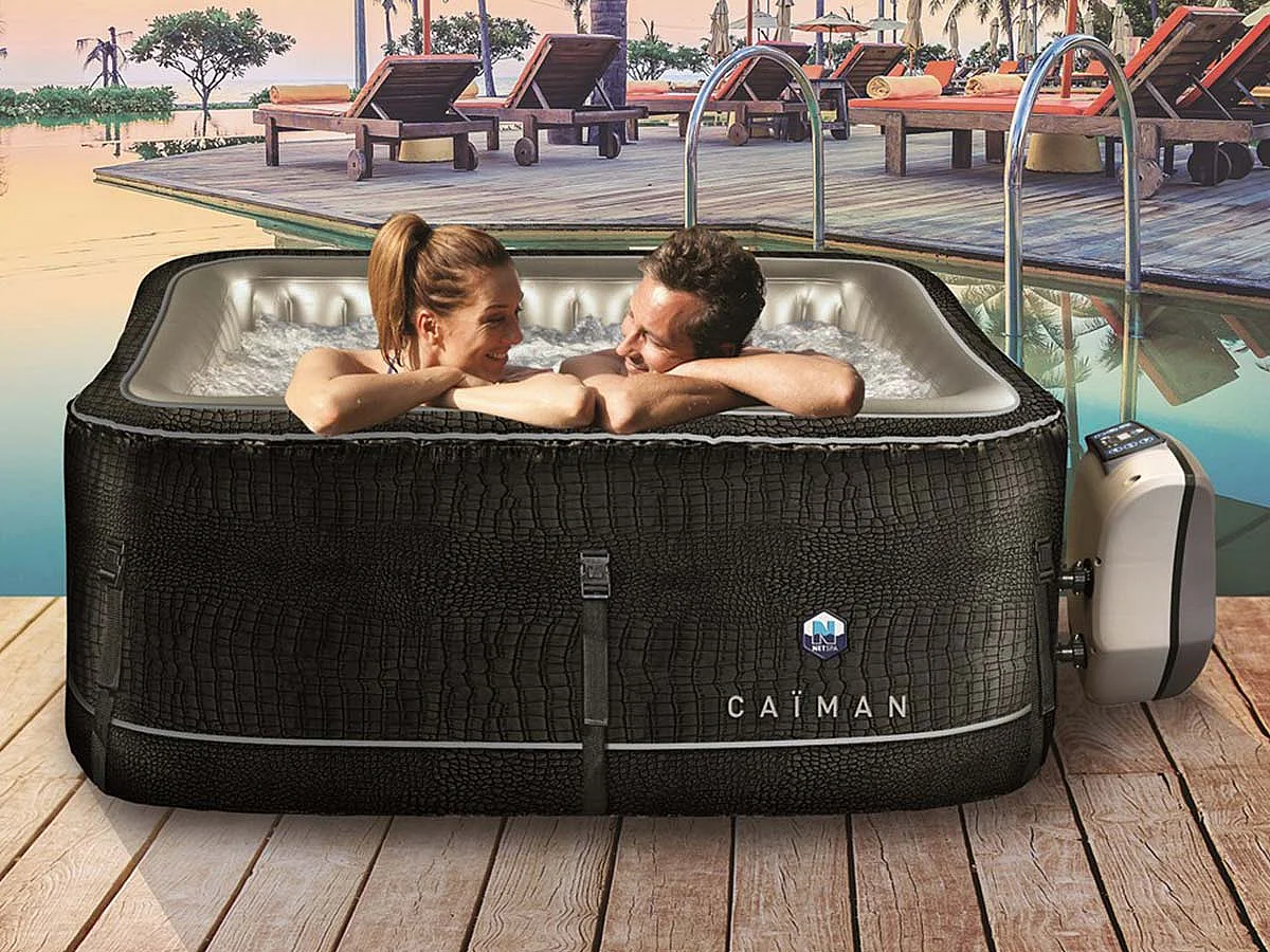 Pack gonfiabile Spa Netspa carré Caiman 4 posti 168x168x70cm Similicuir 3 funzioni Chauffage, Filtrazione, Massaggio Vol 700L