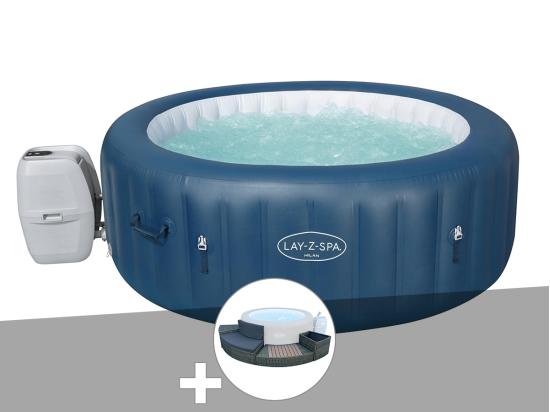 vente unique Kit spa gonflable Bestway Lay-Z-Spa Milan rond Airjet Plus 4/6 places + Ensemble mobilier